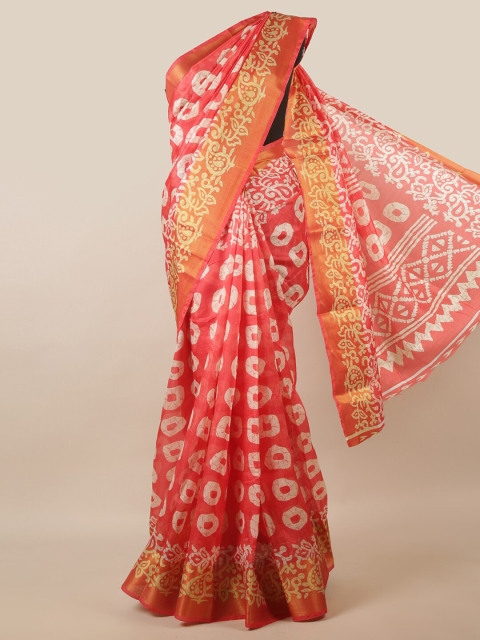 

Pothys Pink & Off White Geometric Printed Zari Saree