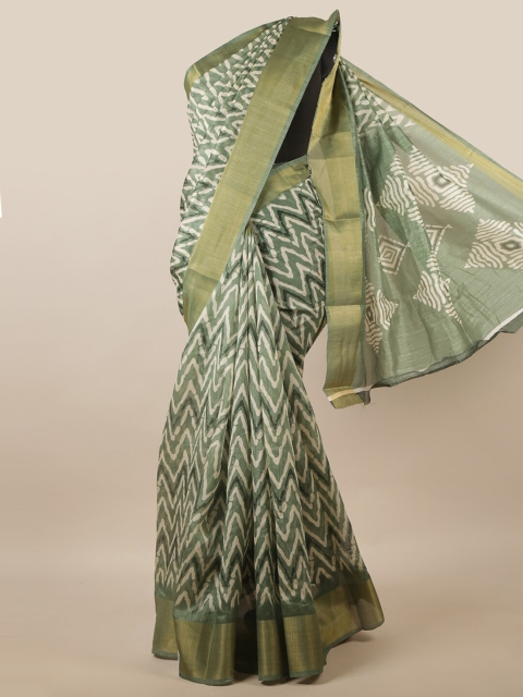 

Pothys Green & Off White Geometric Printed Cotton Blend Saree