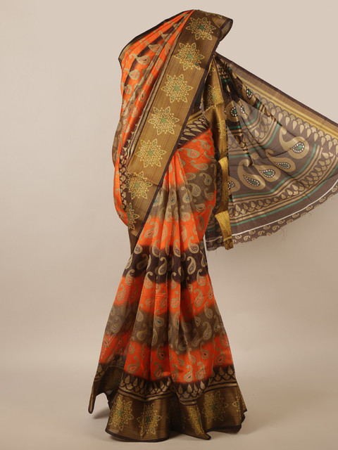 

Pothys Orange & Brown Paisley Saree