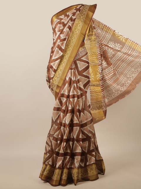 

Pothys Brown & Yellow Printed Zari Saree
