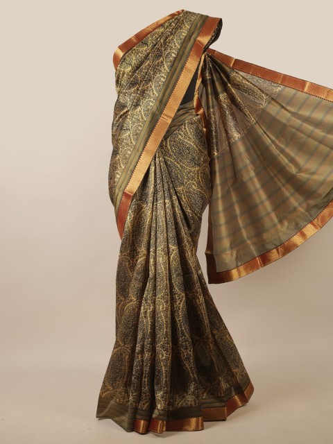 

Pothys Green & Gold-Toned Ethnic Motifs Printed Zari Saree