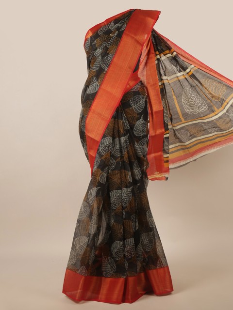 

Pothys Black & Red Floral Printed Cotton Blend Saree