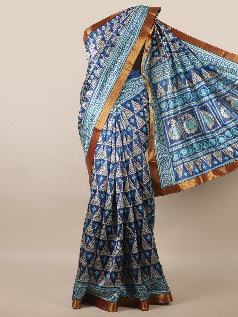

Pothys Blue & Off White Ethnic Motifs Zari Saree