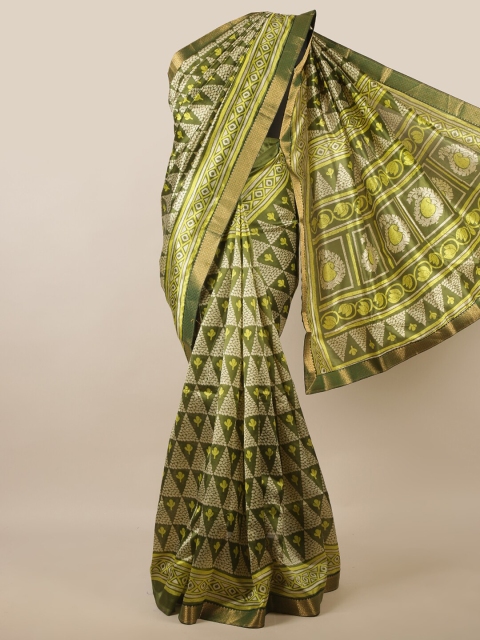 

Pothys Green & Gold-Toned Ethnic Motifs Zari Saree