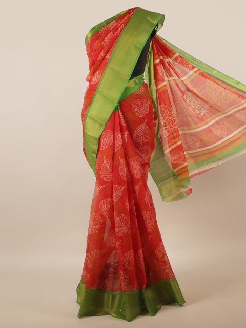 

Pothys Red & Green Floral Cotton Blend Saree