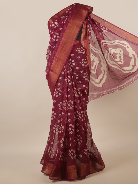 

Pothys Burgundy & White Batik Printed Cotton Blend Saree