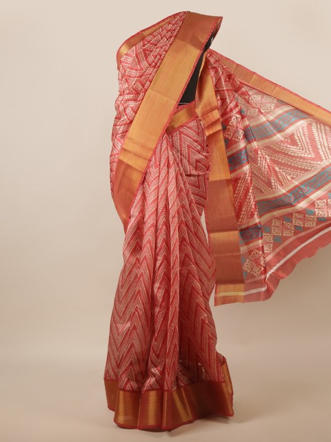 

Pothys Pink & Gold-Toned Printed Zari Saree