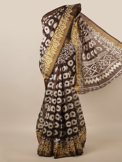 

Pothys Brown & Off White Ethnic Motifs Printed Zari Saree