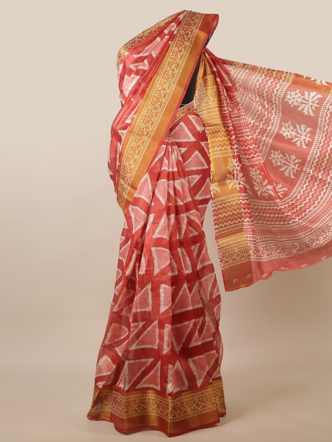 

Pothys Red & White Printed Zari Saree