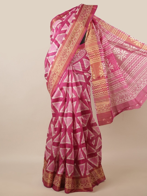

Pothys Pink & Off White Printed Zari Saree