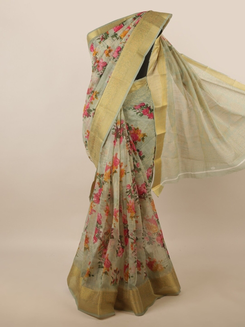 

Pothys Green & Pink Floral Printed Zari Saree