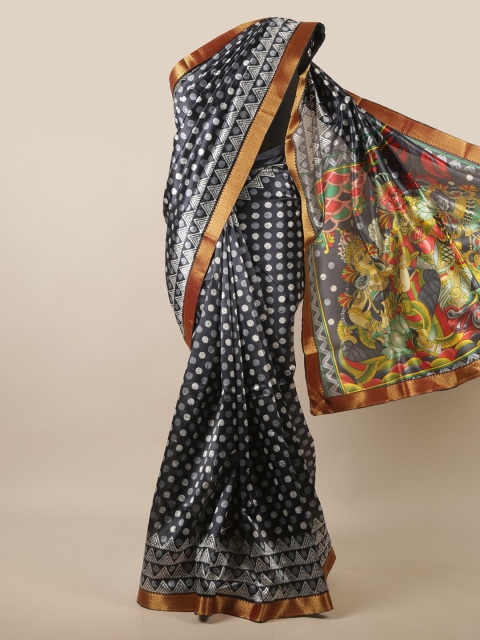 

Pothys Grey & Black Ethnic Motifs Printed Zari Saree