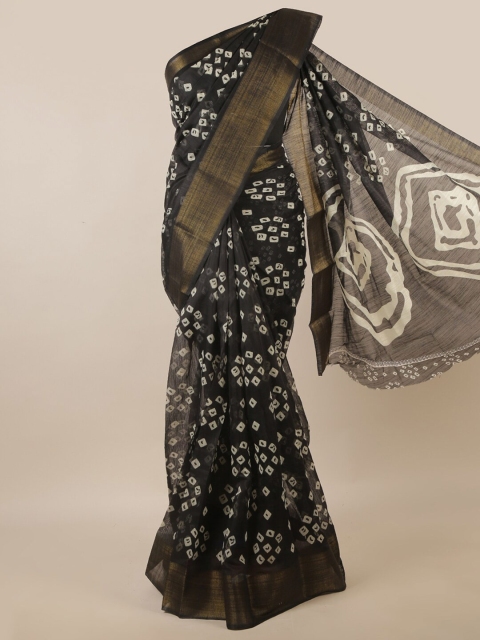

Pothys Black & Off White Bandhani Zari Saree