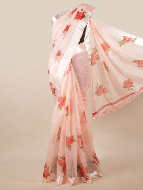 

Pothys Pink Floral Printed Cotton Blend Saree