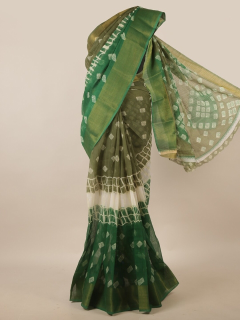 

Pothys Green & Cream-Coloured Ethnic Motifs Printed Zari Saree
