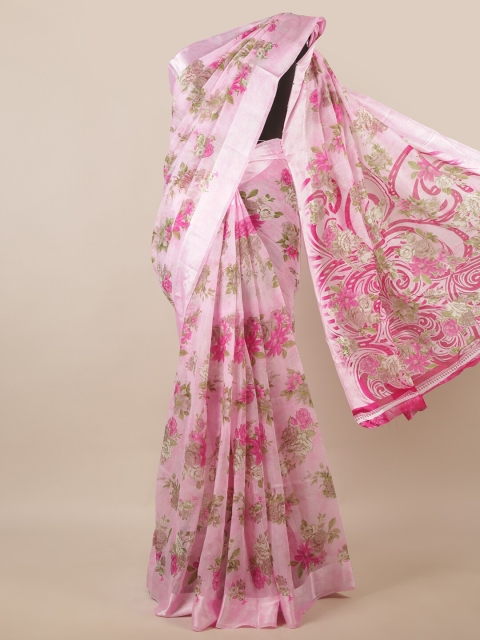 

Pothys Pink & Red Floral Printed Zari Saree