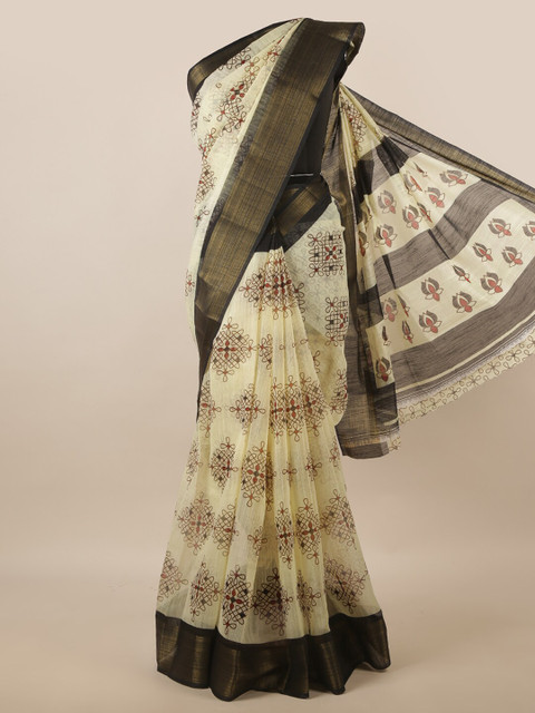 

Pothys Cream-Coloured & Bronze-Toned Ethnic Motifs Printed Saree