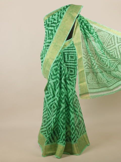 

Pothys Green & Gold-Toned Geometric Printed Cotton Blend Saree