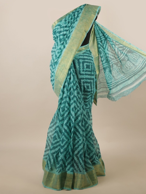 

Pothys Green & Off White Geometric Printed Saree