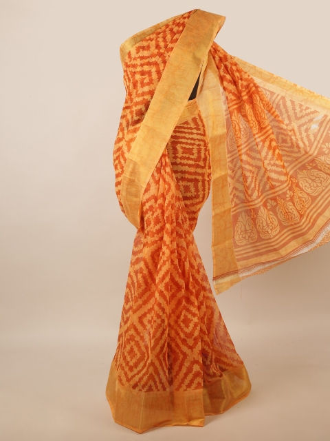 

Pothys Orange & Mustard Printed Zari Saree
