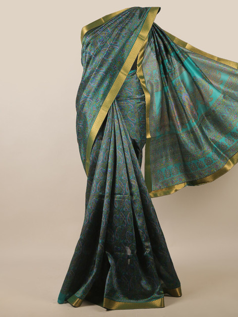 

Pothys Green & Gold-Toned Paisley Printed Zari Saree