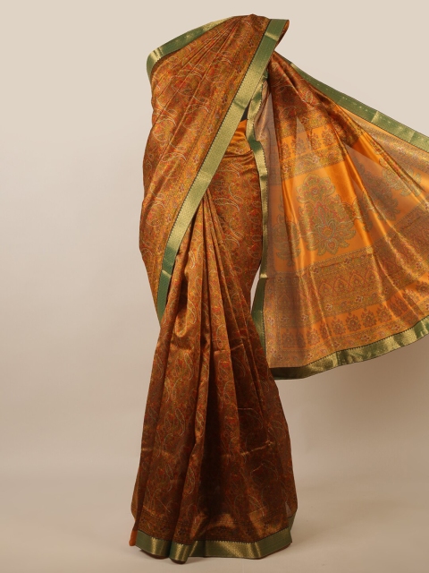 

Pothys Mustard & Green Ethnic Motifs Printed Zari Saree