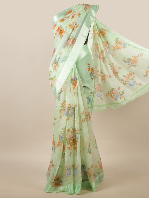 

Pothys Green & Orange Floral Saree