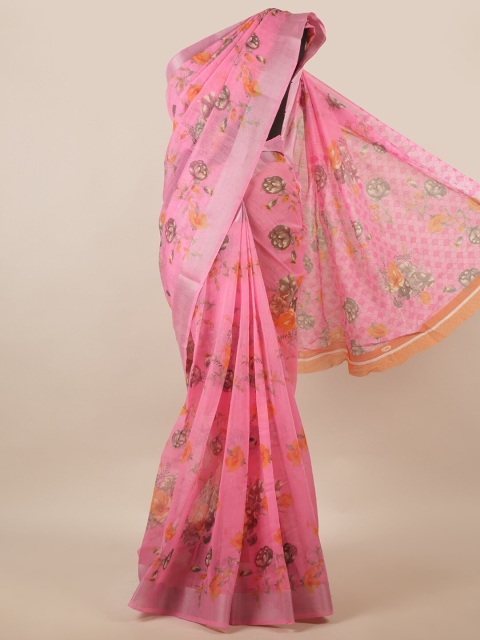 

Pothys Pink & Orange Floral Printed Zari Saree