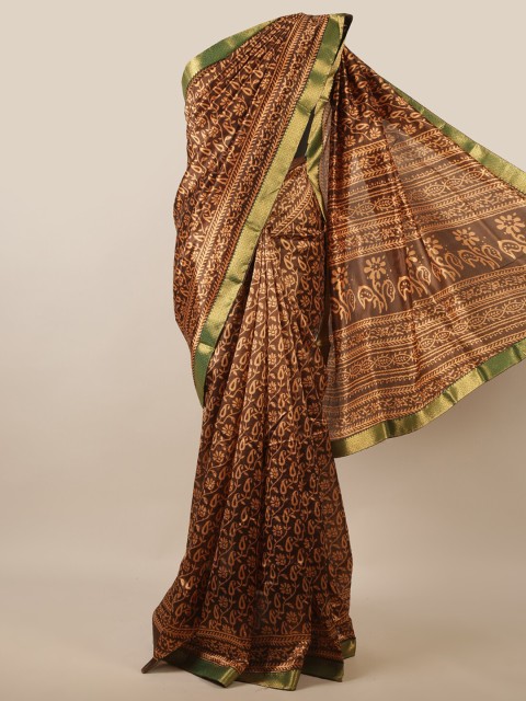 

Pothys Brown & Green Ethnic Motifs Zari Saree