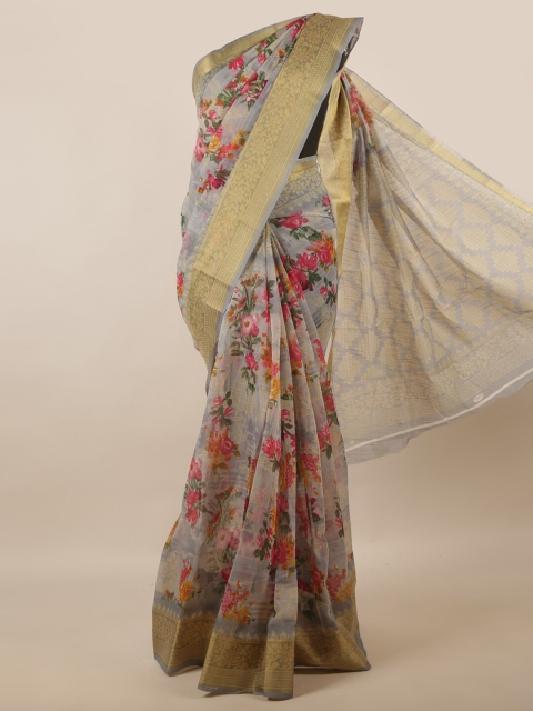 

Pothys Grey & Red Floral Printed Cotton Blend Saree