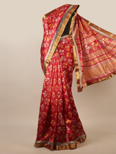 

Pothys Red & Gold-Toned Floral Zari Saree