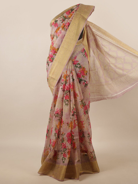 

Pothys Mauve & Fuchsia Floral Printed Zari Saree