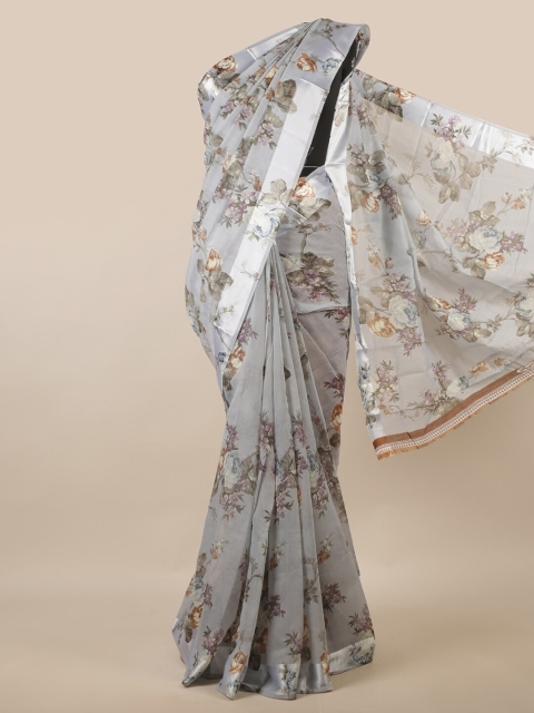 

Pothys Grey & Brown Floral Printed Saree