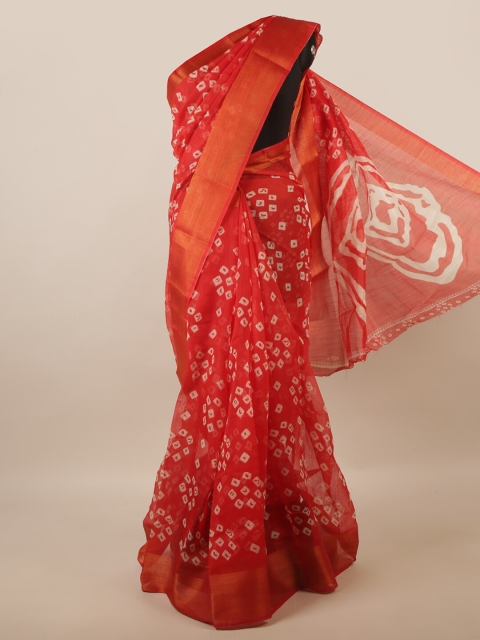 

Pothys Red & White Bandhani Printed Saree