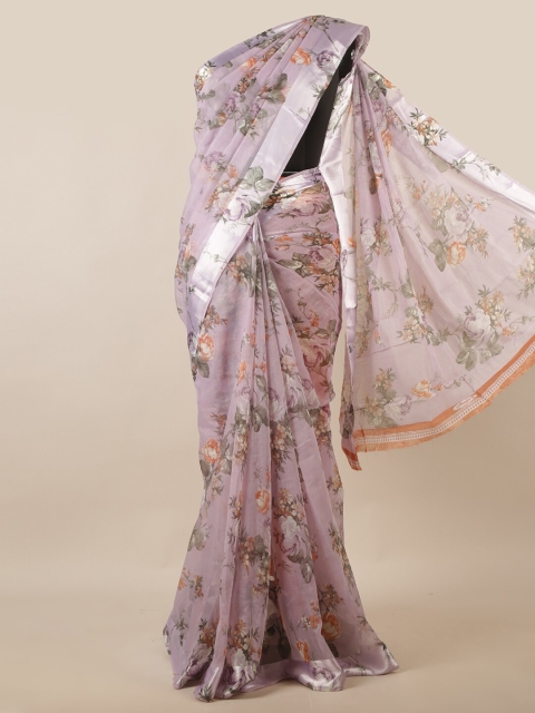 

Pothys Lavender & Orange Floral Printed Zari Saree