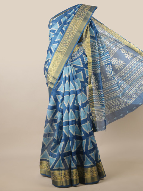 

Pothys Blue & Yellow Cotton Blend Saree