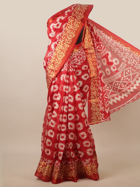 

Pothys Red & White Ethnic Motifs Printed Zari Saree