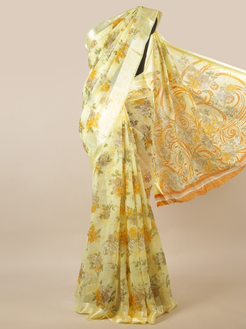 

Pothys Yellow & Orange Floral Printed Zari Saree