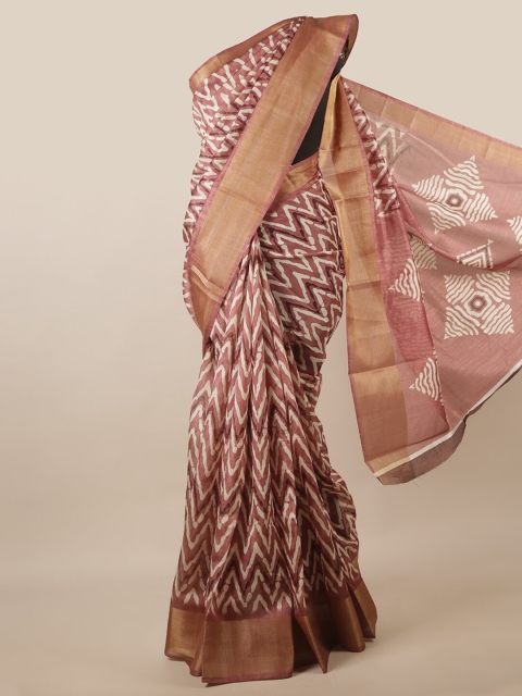 

Pothys Brown & Off White Geometric Printed Zari Saree