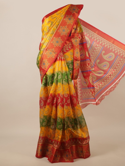 

Pothys Red & Mustard Paisley Printed Cotton Blend Saree