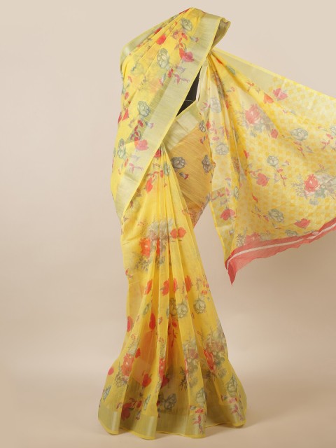 

Pothys Yellow & Pink Floral Saree