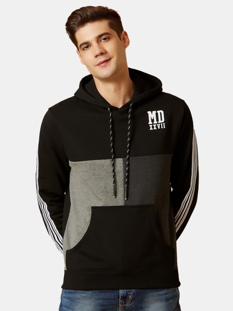 

MARCA Disati Men Black & Grey Colourblocked Side Striped Hooded Sweatshirt
