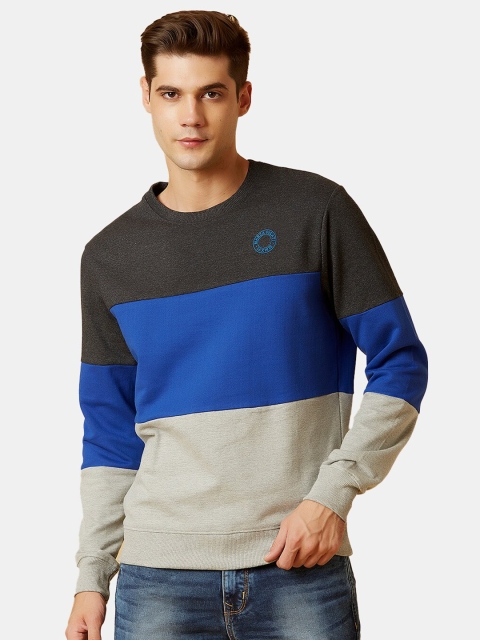 

MARCA Disati Men Grey & Blue Colourblocked Sweatshirt