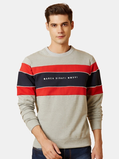 

MARCA Disati Men Grey & Navy Blue Colourblocked Hooded Sweatshirt