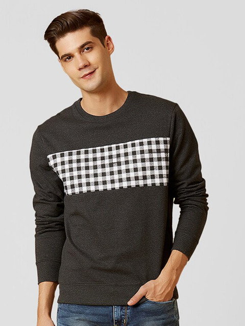 

MARCA Disati Men Charcoal Grey Checked Sweatshirt