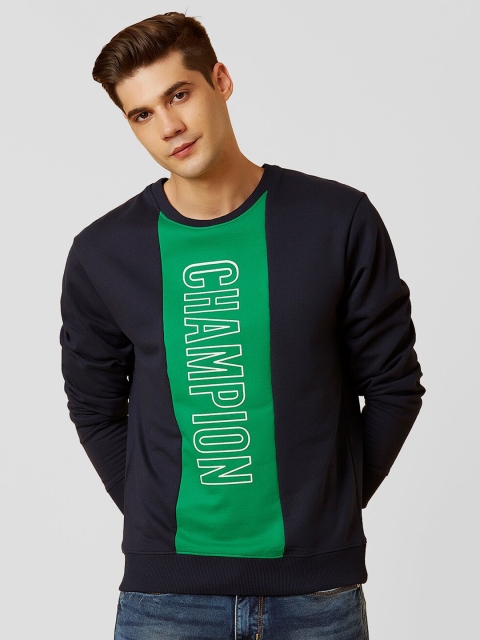 

MARCA Disati Men Navy Blue & Green Colourblocked Sweatshirt