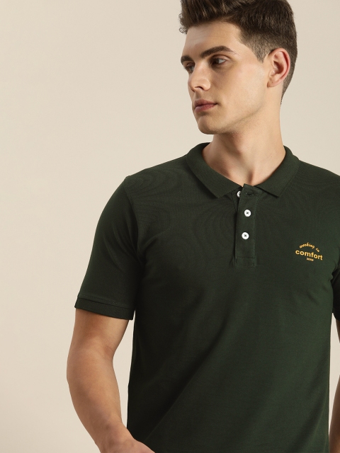 

INVICTUS Men Dark Green Typography Printed Polo Collar T-shirt