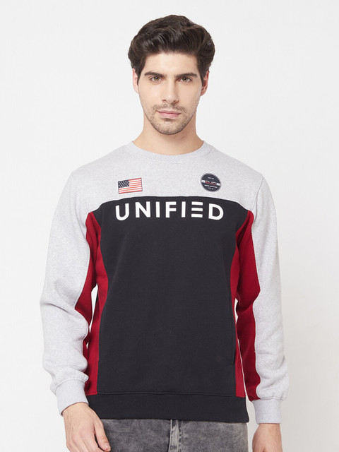 

Octave Men Navy Blue & Grey Colourblocked Sweatshirt