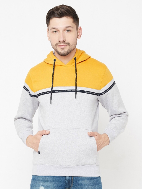 

Octave Men Grey & Yellow Colourblocked Hooded Sweatshirt