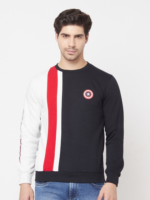 

Octave Men Navy Blue & White Captain America Colourblocked Sweatshirt